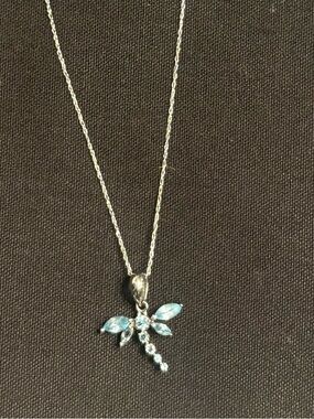 Delicate Silver Dragonfly Necklace with blue topaz